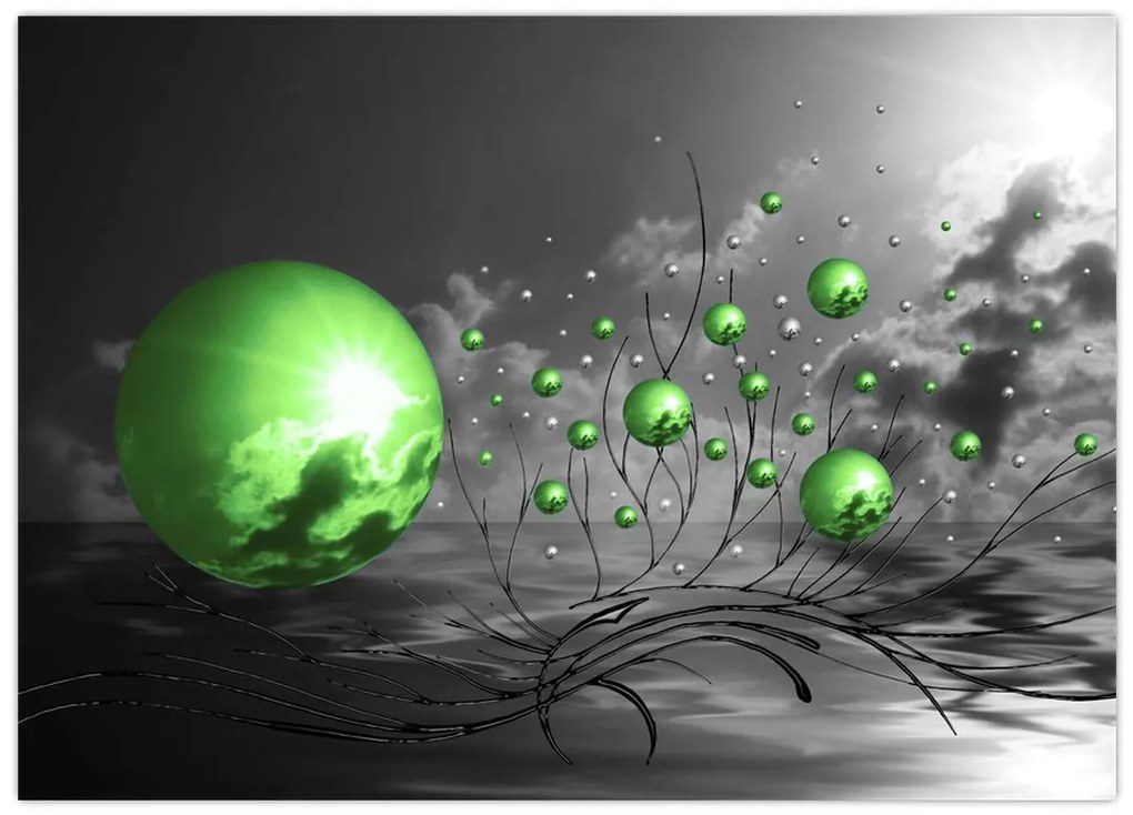 Obraz na szkle - zielone abstrakcyjne kule (70x50 cm)
