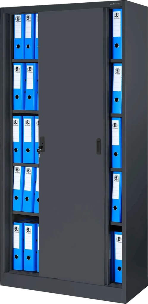 Biurowa szafa metalowa z drzwiami przesuwnymi KUBA, 900 x 1850 x 400 mm, antracytowa