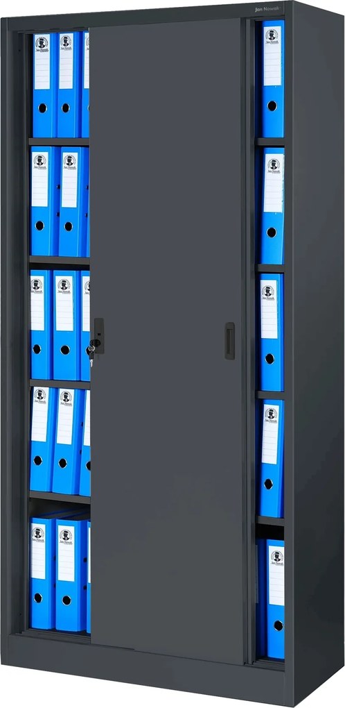 Szafa biurowa metalowa z drzwiami przesuwnymi antracytowa, 900x1850x400 mm: KUBA