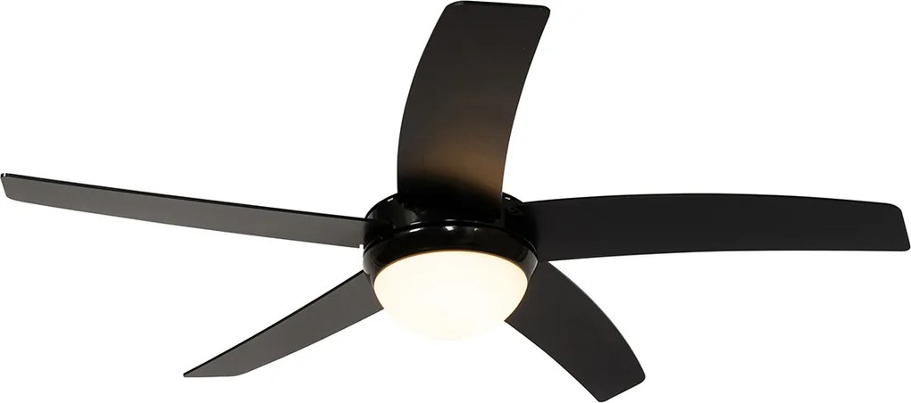 Inteligentny wentylator sufitowy czarny z drewnianym nadrukiem 132 cm z LED z możliwością ściemniania z pilotem - Cool