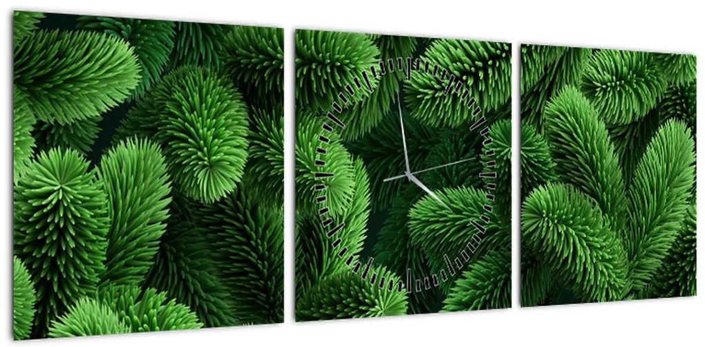 Obraz - Gałązki drzew iglastych (z zegarem) (90x30 cm)