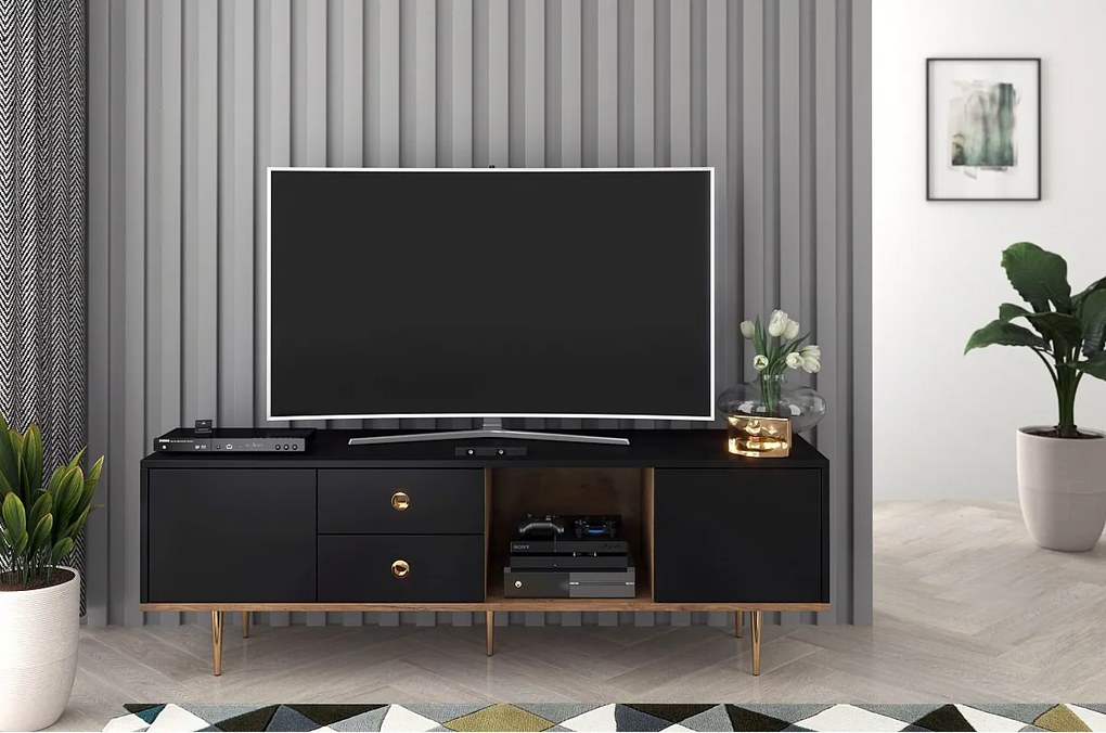 Czarna nowoczesna szafka RTV Skandica HARMONI