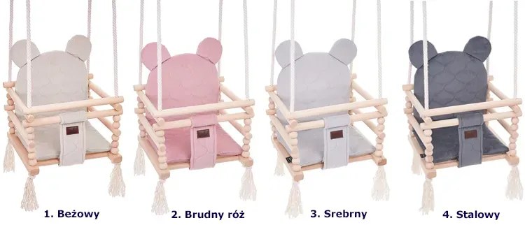 Drewniana huśtawka 3w1 z poduszką beżowy M4-Z69