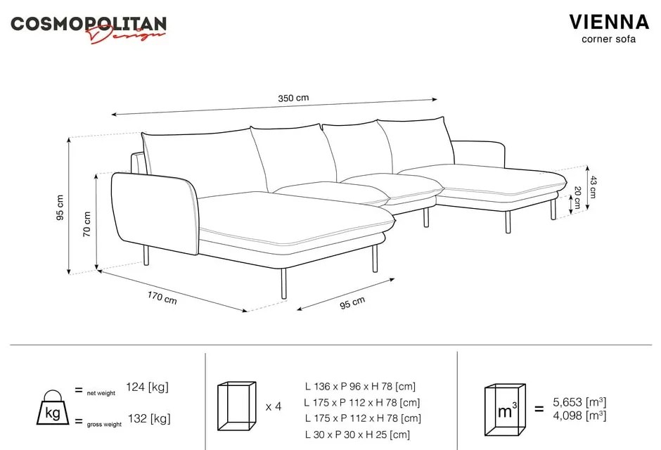 Beżowa sofa w kształcie litery U Cosmopolitan Design Vienna