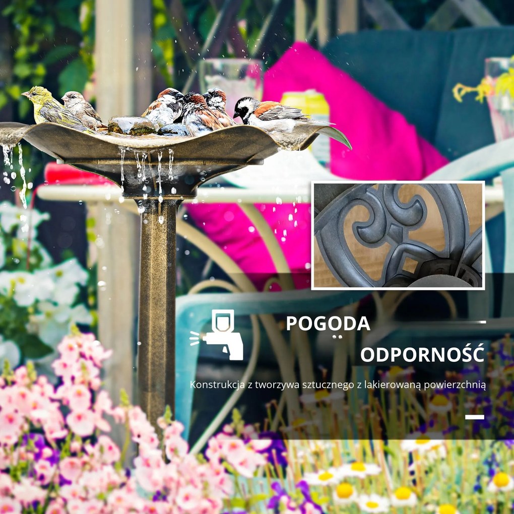 Outsunny Kąpielisko dla Ptaków z Podstawką 71cm Karmnik Wodny Liść Lotosu dla Dzikich Ptaków Brąz | Aosom PL