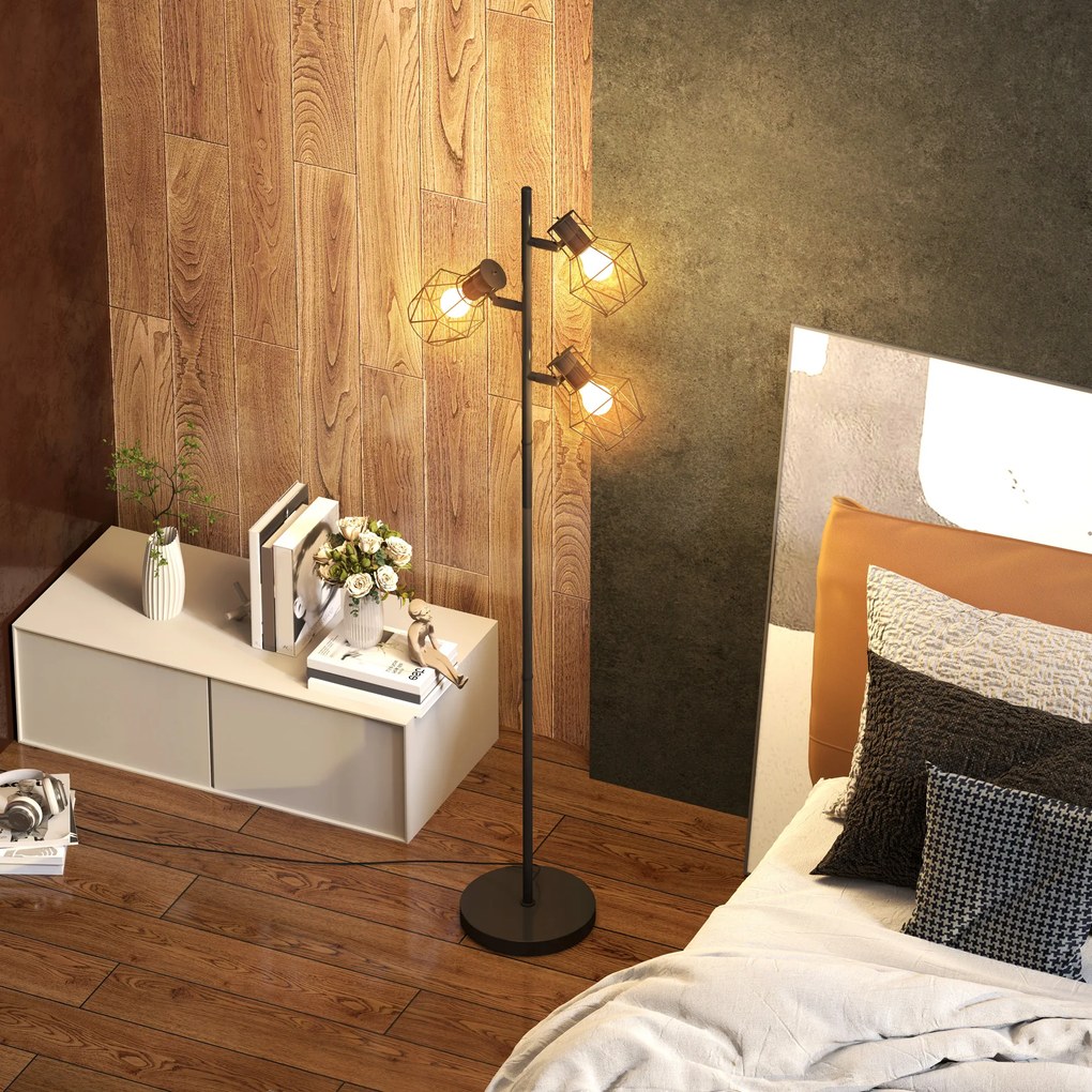HOMCOM Lampa stojąca z 3 regulowanymi elementami oświetleniowymi, struktura przypominająca drzewo, do salonu i sypialni, metal, Kolor Czarny