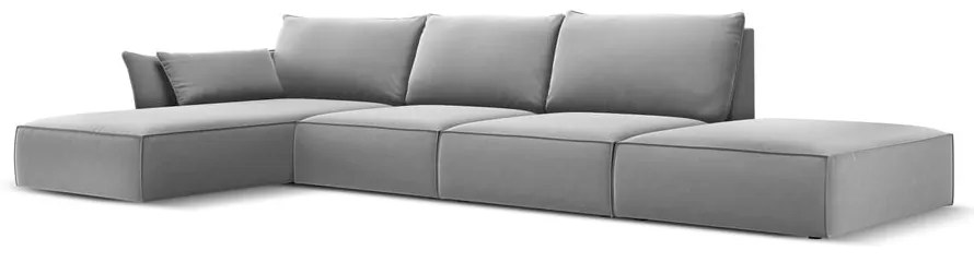 Jasnoszary aksamitny narożnik (lewostronny/z szezlongiem) Vanda – Mazzini Sofas