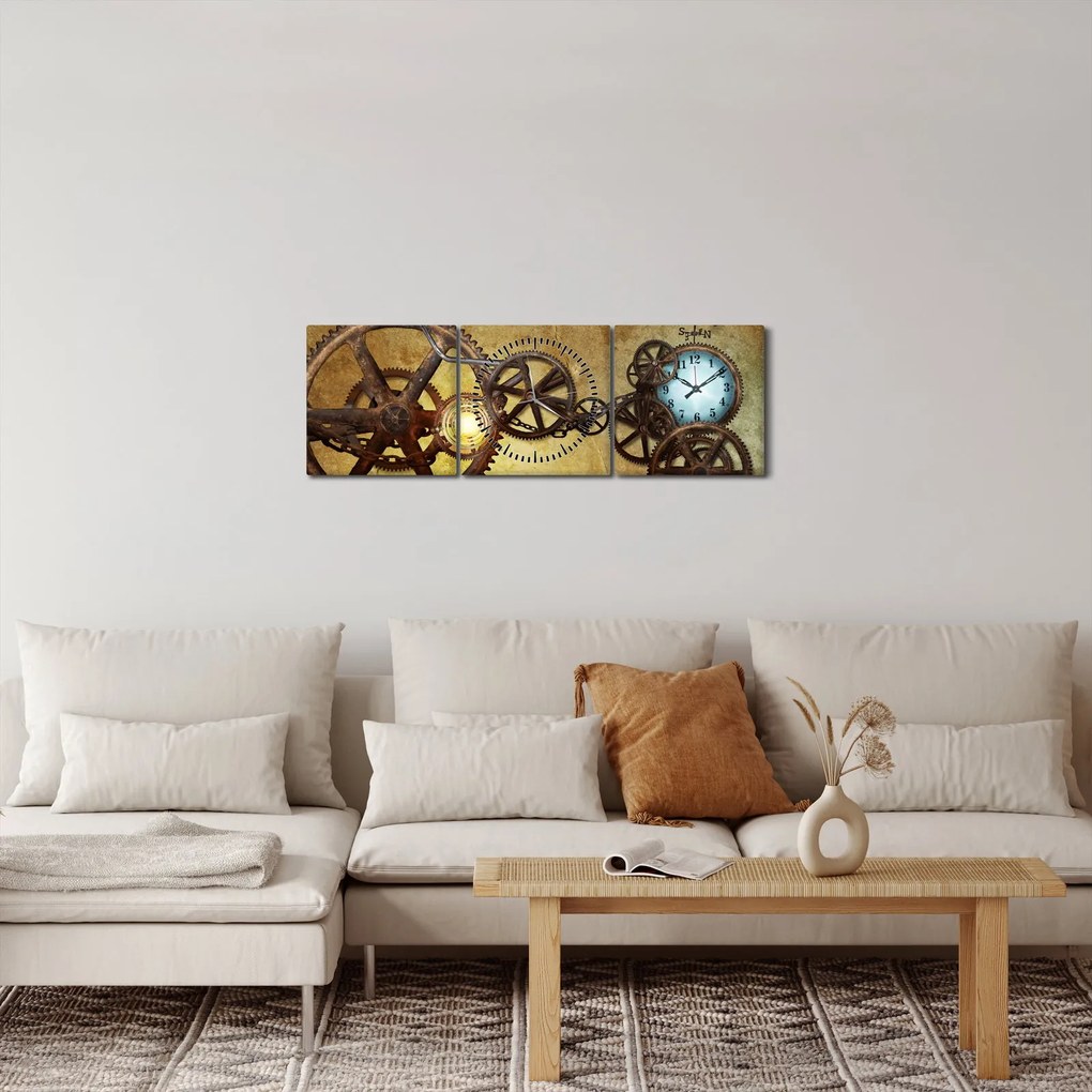 Obraz starych mechanizmów zegarowych (z zegarem) (90x30 cm)
