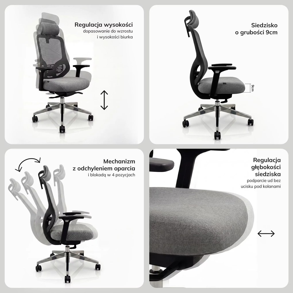 Fotel biurowy ergonomiczny z siatką ciemnoszary: AXIS