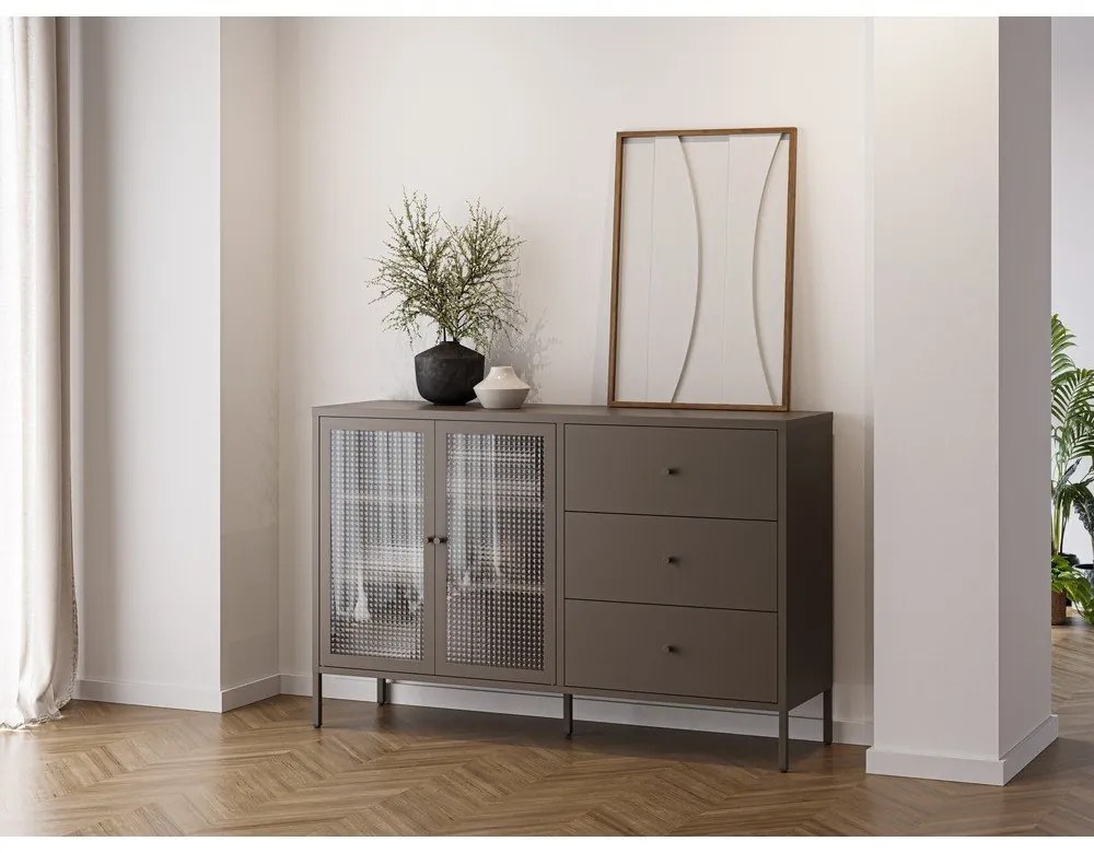 Szara metalowa witryna 140x90x40 cm Layna – Marckeric