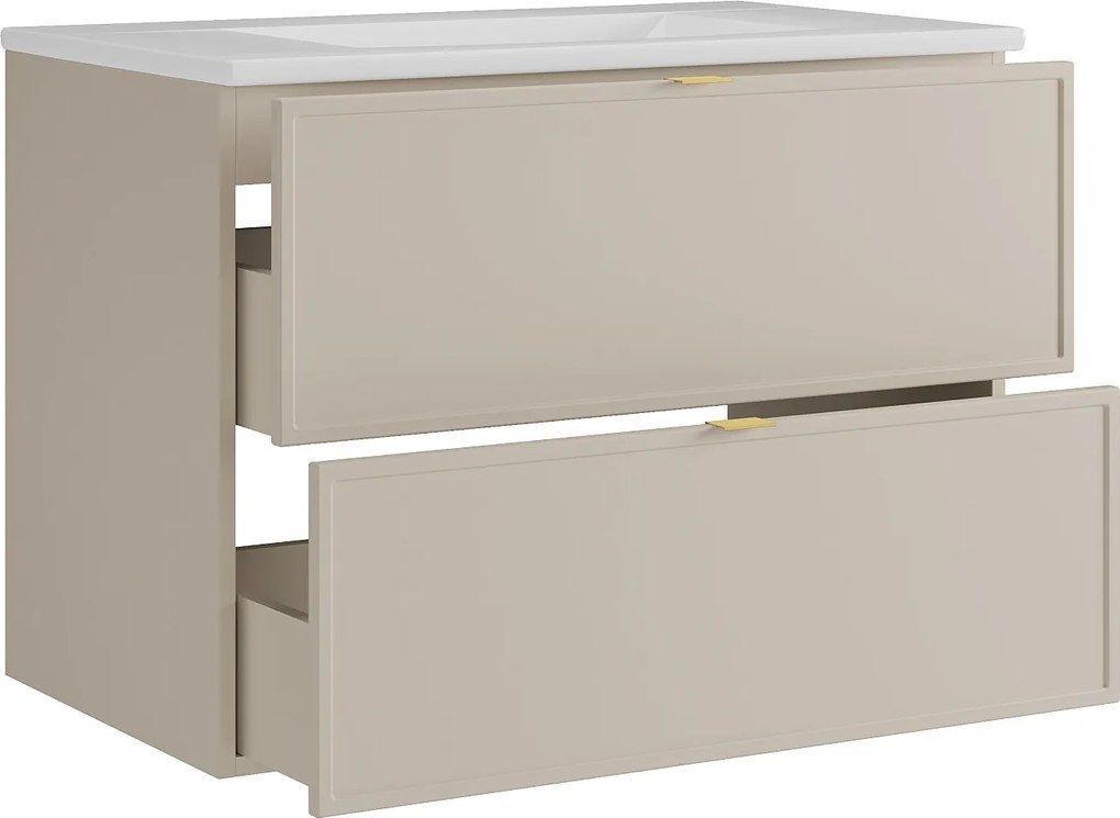 Wisząca szafka łazienkowa z wpuszczaną umywalką – Beżowa – 80 cm – ONDIL