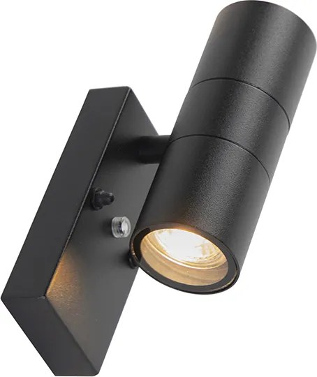 Lampa ścienna zewnętrzna czarna 2-punktowa IP44 z czujnikiem zmierzchu - Duo