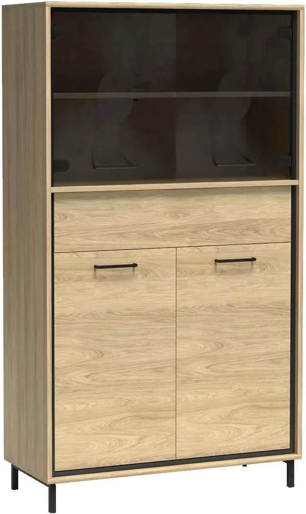 Witryna SYNDRA 157 x 92,2 cm, Stojąca witryna do Salonu, Dąb