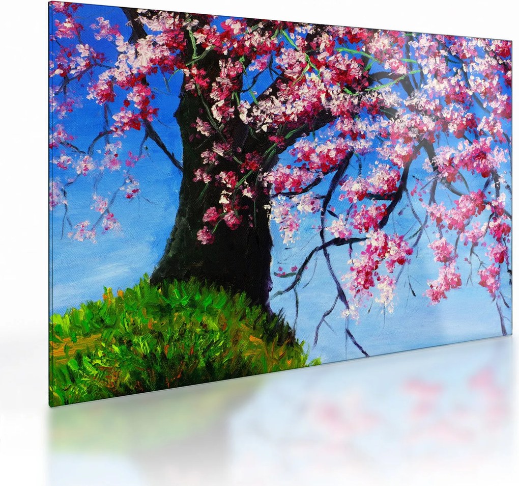 Obraz na szkle malowanego kwiatu wiśni (70x50 cm)