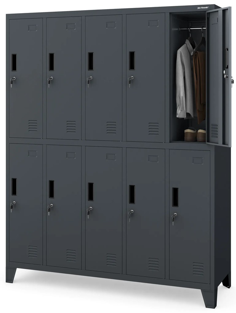 Szafa socjalna BHP ubraniowa 10-drzwiowa antracytowa: BARTEK 1360 x 1720 x 450 mm