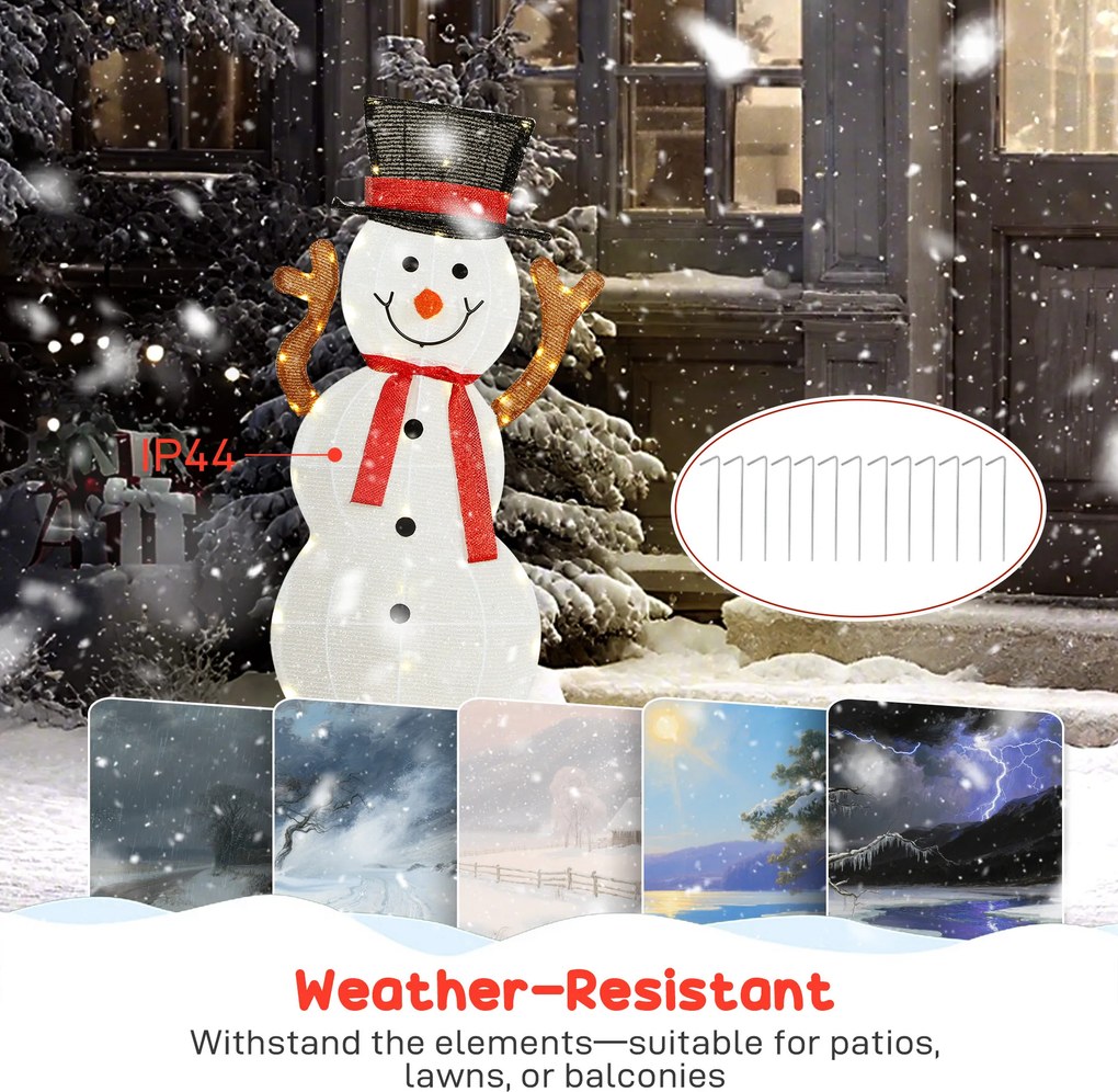 Outsunny 3-częściowa świąteczna dekoracja bałwanków, oświetlenie LED, kołki gruntowe, wodoodporna, stal, poliester, biały | Aosom PL