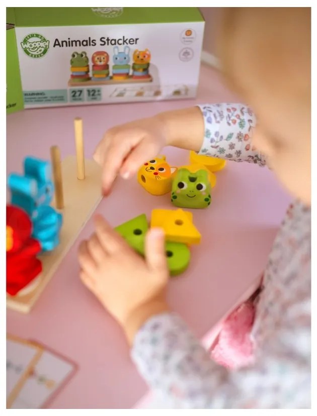 Woopie green układanka montessori piramidka zwierzątka 27 el. fsc