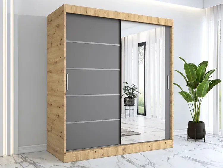 Szafa przesuwna 180 cm dąb artisan + antracyt Z0-D13