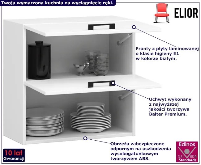 Biała górna szafka wisząca z podwójnym frontem 60 cm Renoba