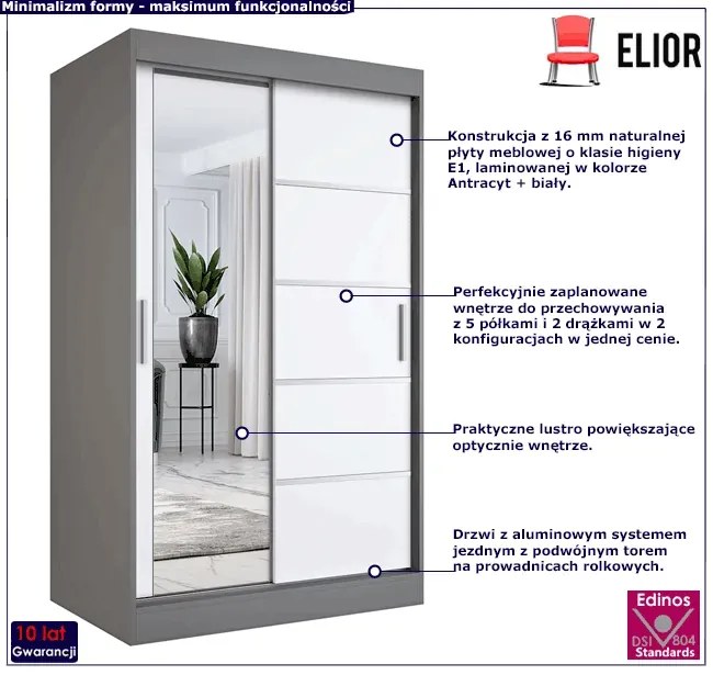 Szafa przesuwna 120 cm antracyt + biały - Ebia 3X