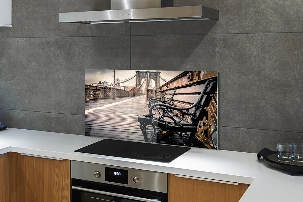 Panel szklany do Kuchni Ławka z Widokiem na Most