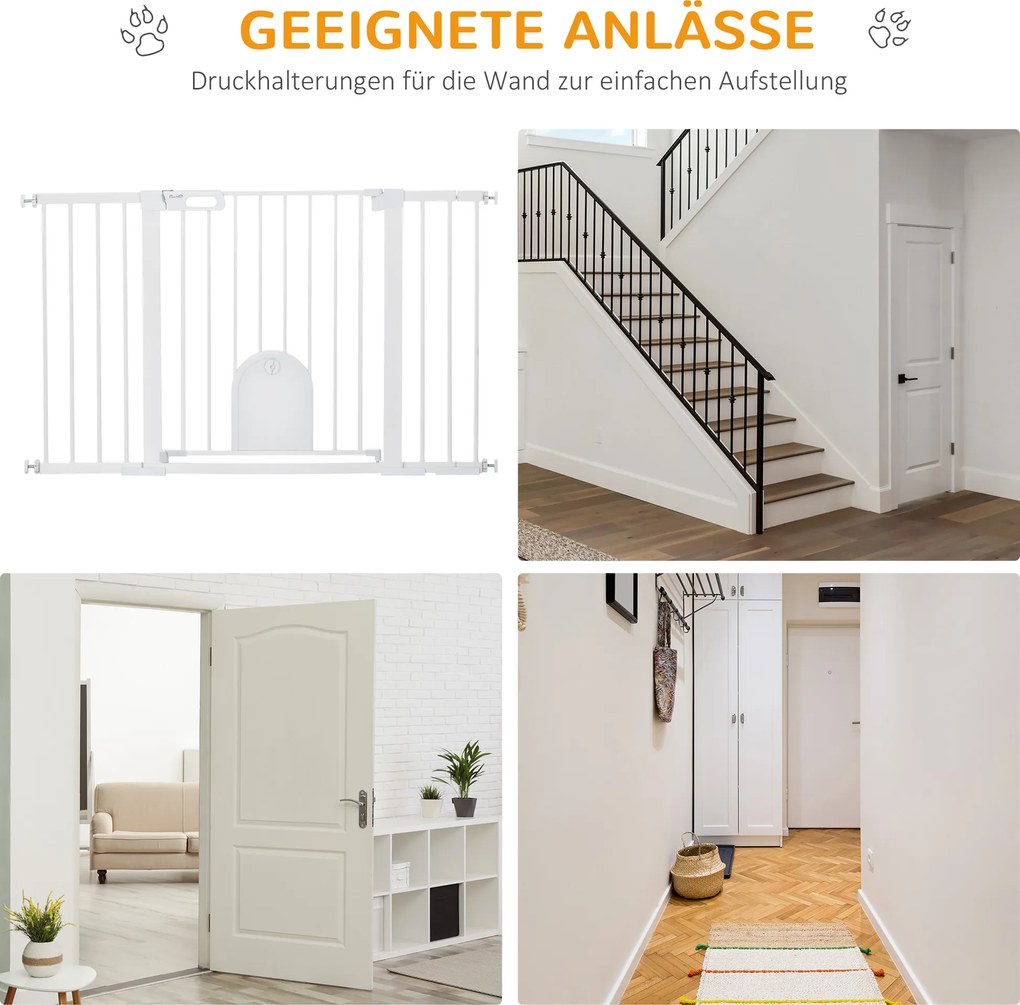 PawHut Barierka Ochronna na Schody dla Psów Metalowa z Zaciskami ABS Bezpieczna dla Zwierząt Biała 75-131x76cm | Aosom PL