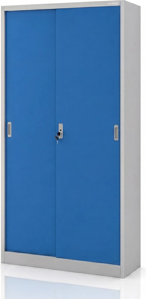 Biurowa szafa metalowa z drzwiami przesuwnymi szaro-niebieska: KUBA 900 x 1850 x 400 mm