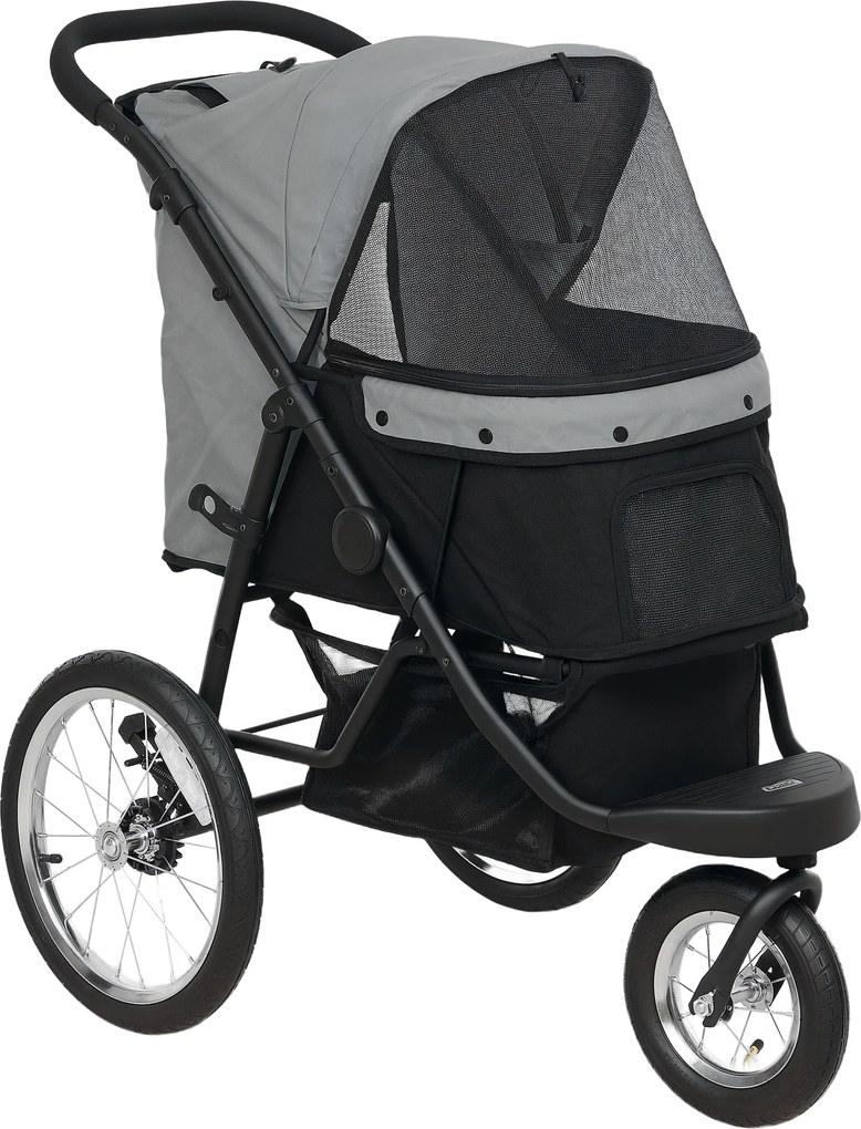PawHut Wózek dla Małych Psów i Kotów, z Koszem, Systemem Jednoklikowym, Szary