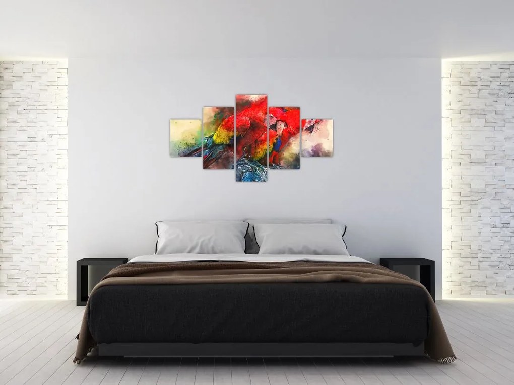 Obraz czerwonych papug Ara (125x70 cm)