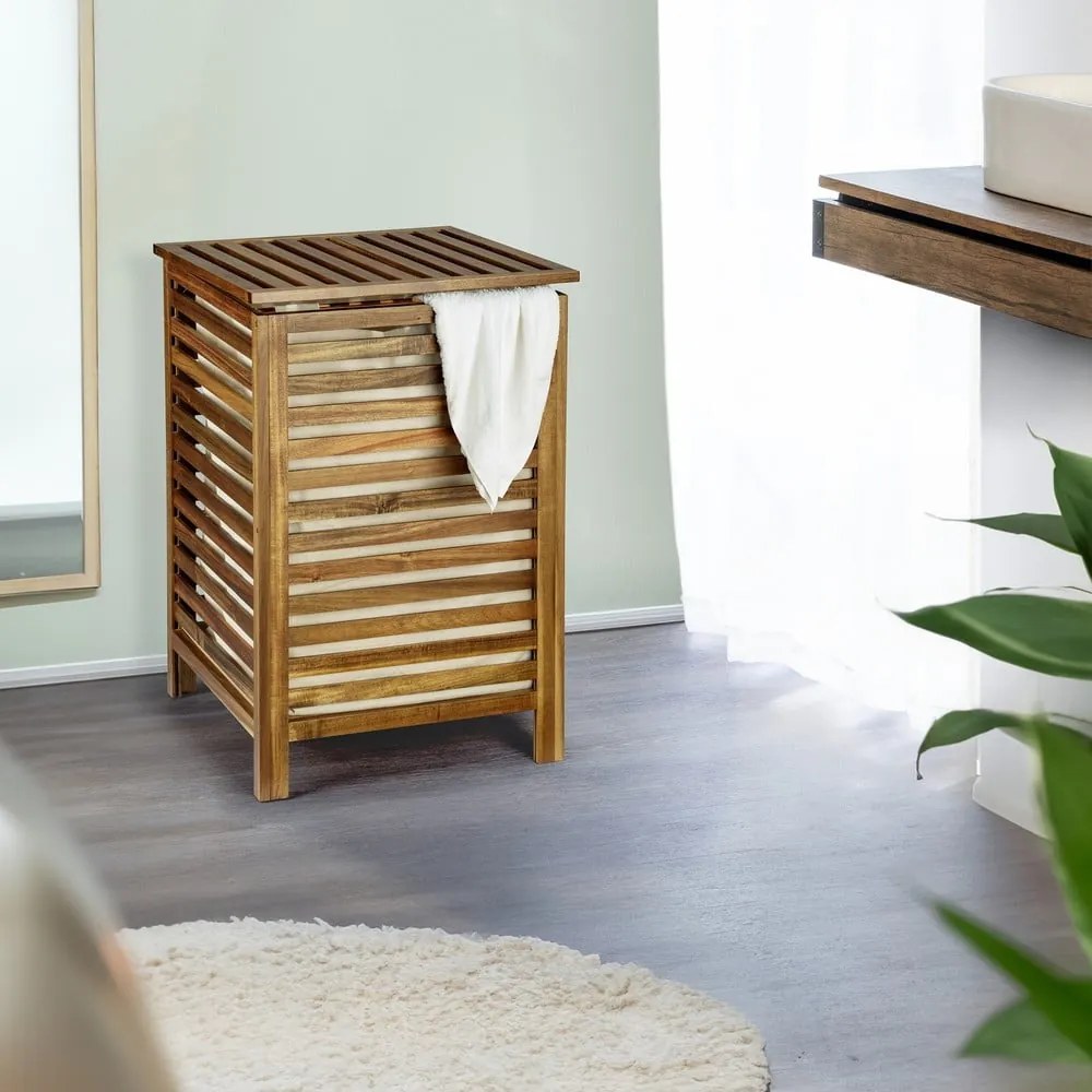 Drewniany kosz na pranie w ciemnym naturalnym kolorze 56 l Fondi – Wenko
