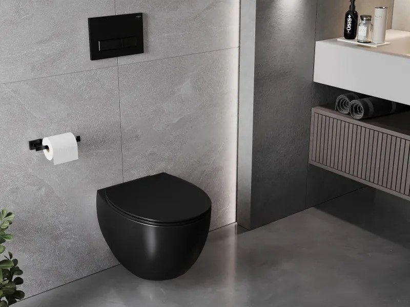 Mexen Egg miska wc Rimless z deską wolnoopadającą slim, duroplast, czarna mat - 30245070