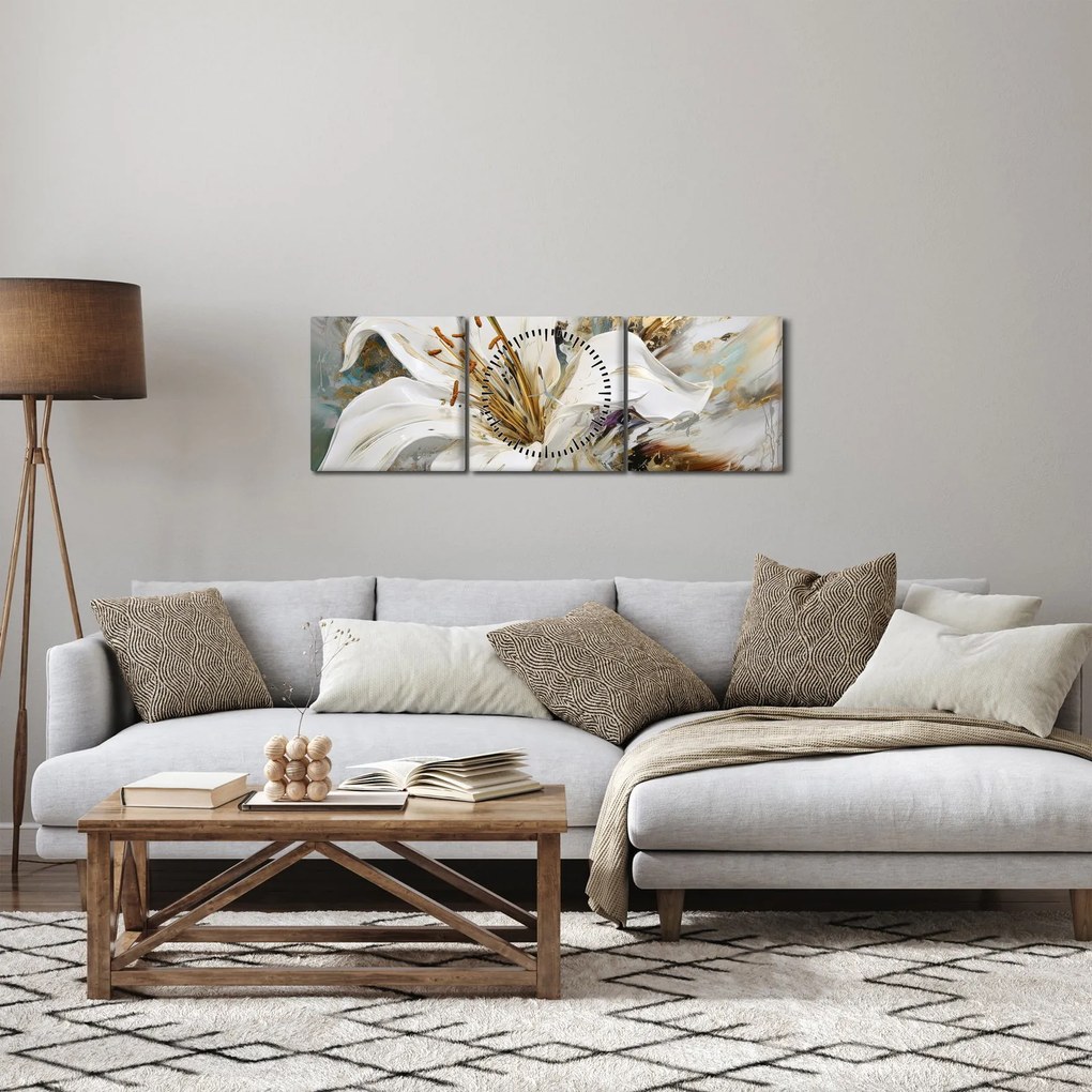 Obraz - Abstrakcja z lilią (z zegarem) (90x30 cm)
