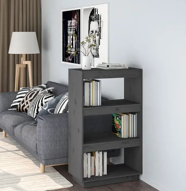 Szary drewniany niski regał na książki L2-F14