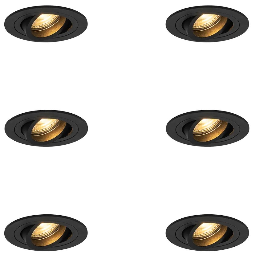 Zestaw 6 nowoczesnych reflektorów wpuszczanych czarnych - Rondoo