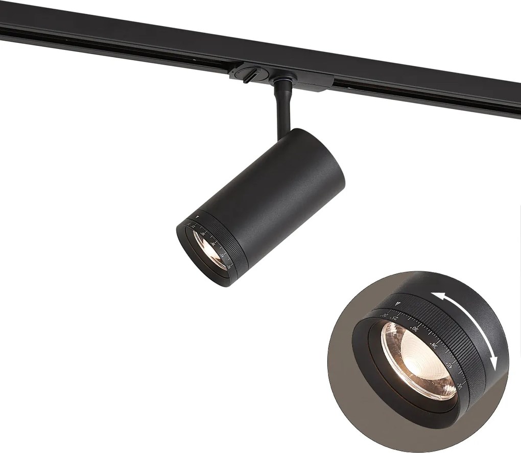 Nowoczesny czarny reflektor do 1-fazowego systemu szynowego z LED, obrotowy i przechylny - Iconic Zoom