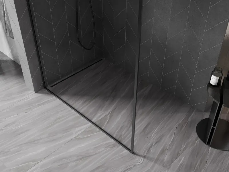 Mexen Kioto-XF L ścianka prysznicowa Walk-in z ramką 90 x 202 cm, transparent 10 mm, czarna - 800-090-174-70-00-XF