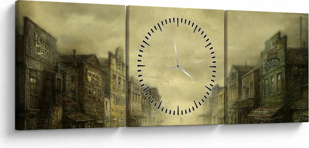 Obraz westernowego miasteczka (z zegarem) (90x30 cm)