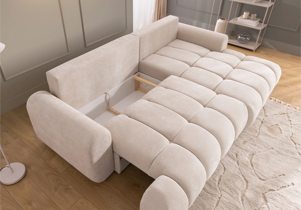 Narożnik Lutario Mini z funkcją spania prawostronny - beżowa plecionka hydrofobowa Venice 2026