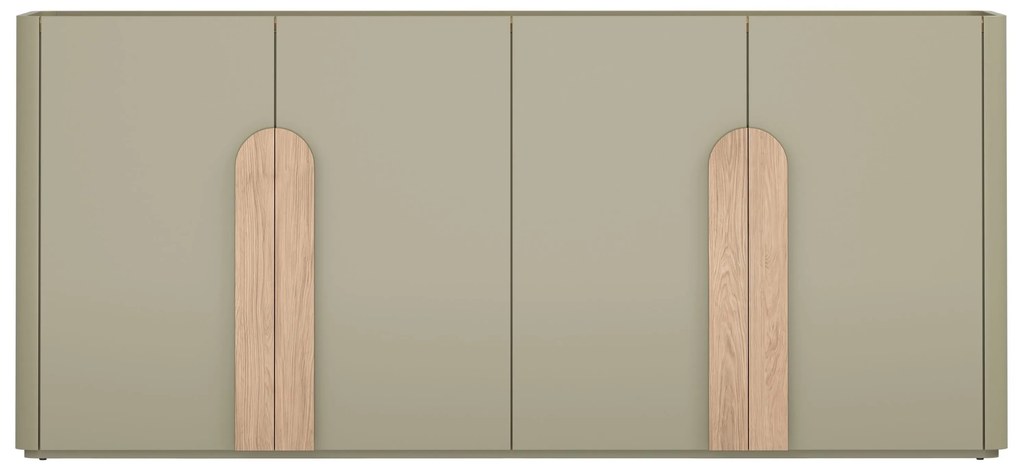 Komoda czterodrzwiowa Amilio 200 cm - eukaliptus / dąb baltic dune / uchwyty dąb naturalny