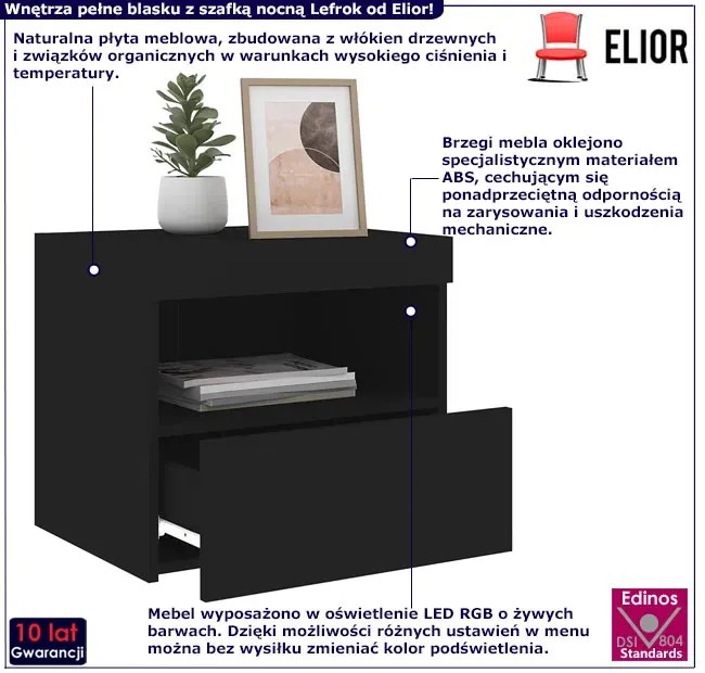 Czarna szafka nocna z podświetleniem led K2-M75