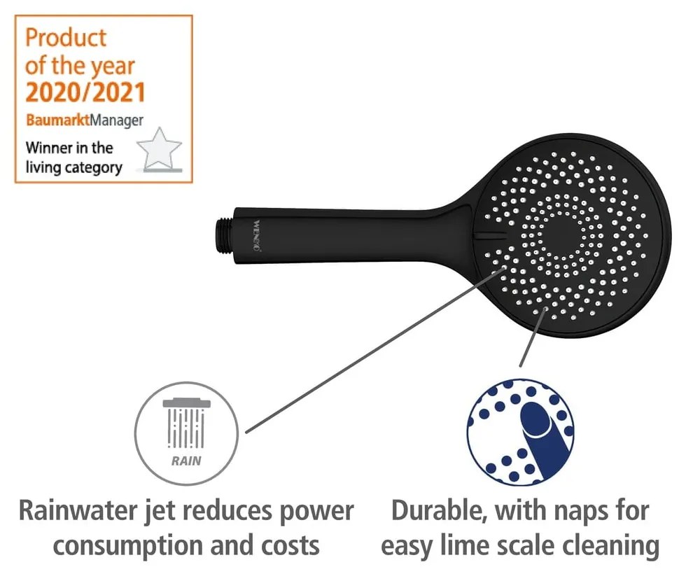 Czarny zestaw prysznicowy ze stali nierdzewnej 70 cm Water Saving – Wenko