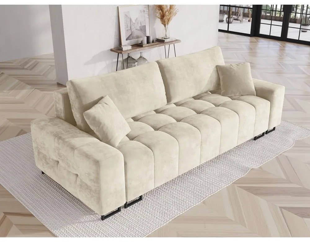 Beżowa aksamitna rozkładana sofa ze schowkiem 250 cm Wicklow – Cosmopolitan Design