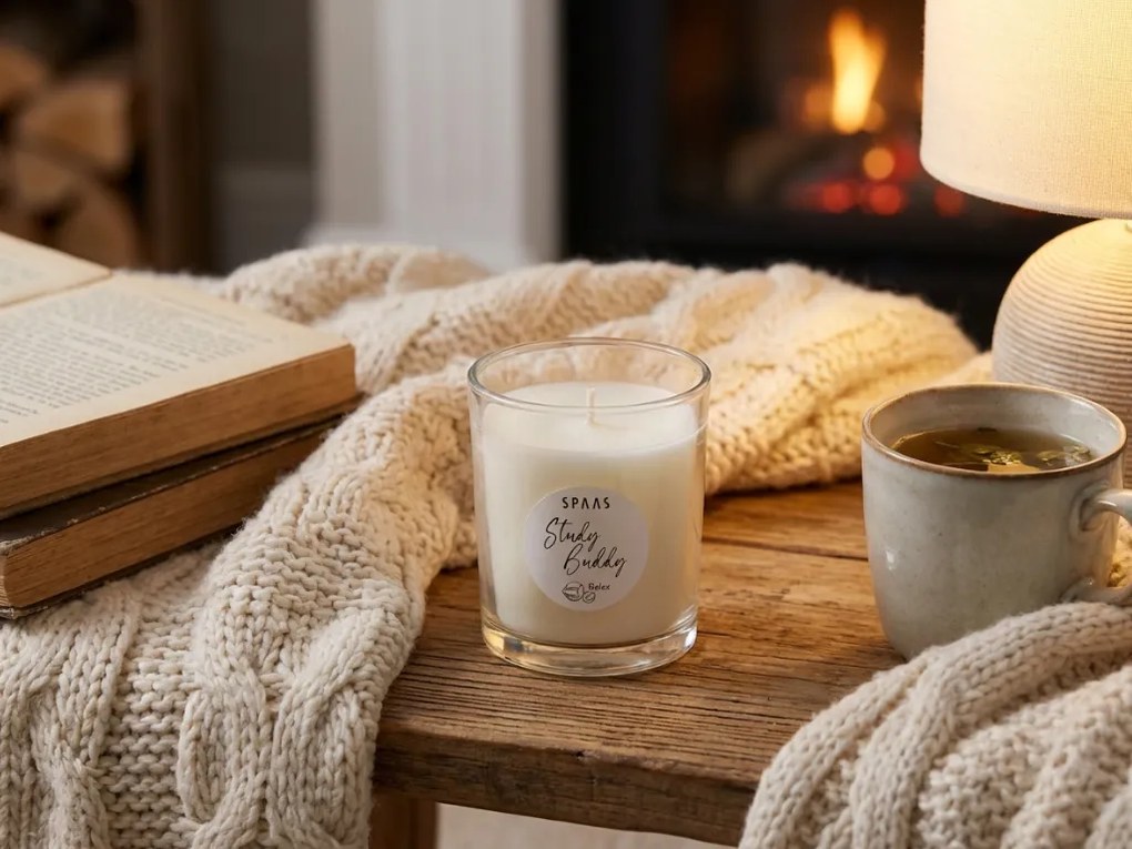 Świeca zapachowa w szkle STUDY BUDDY 9,5 cm kremowa