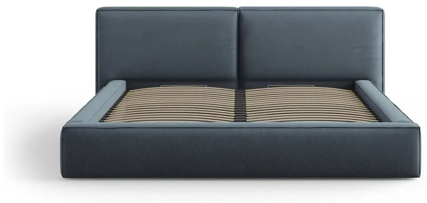 Ciemnoniebieskie tapicerowane łóżko dwuosobowe ze schowkiem i stelażem 160x200 cm Arendal – Cosmopolitan Design