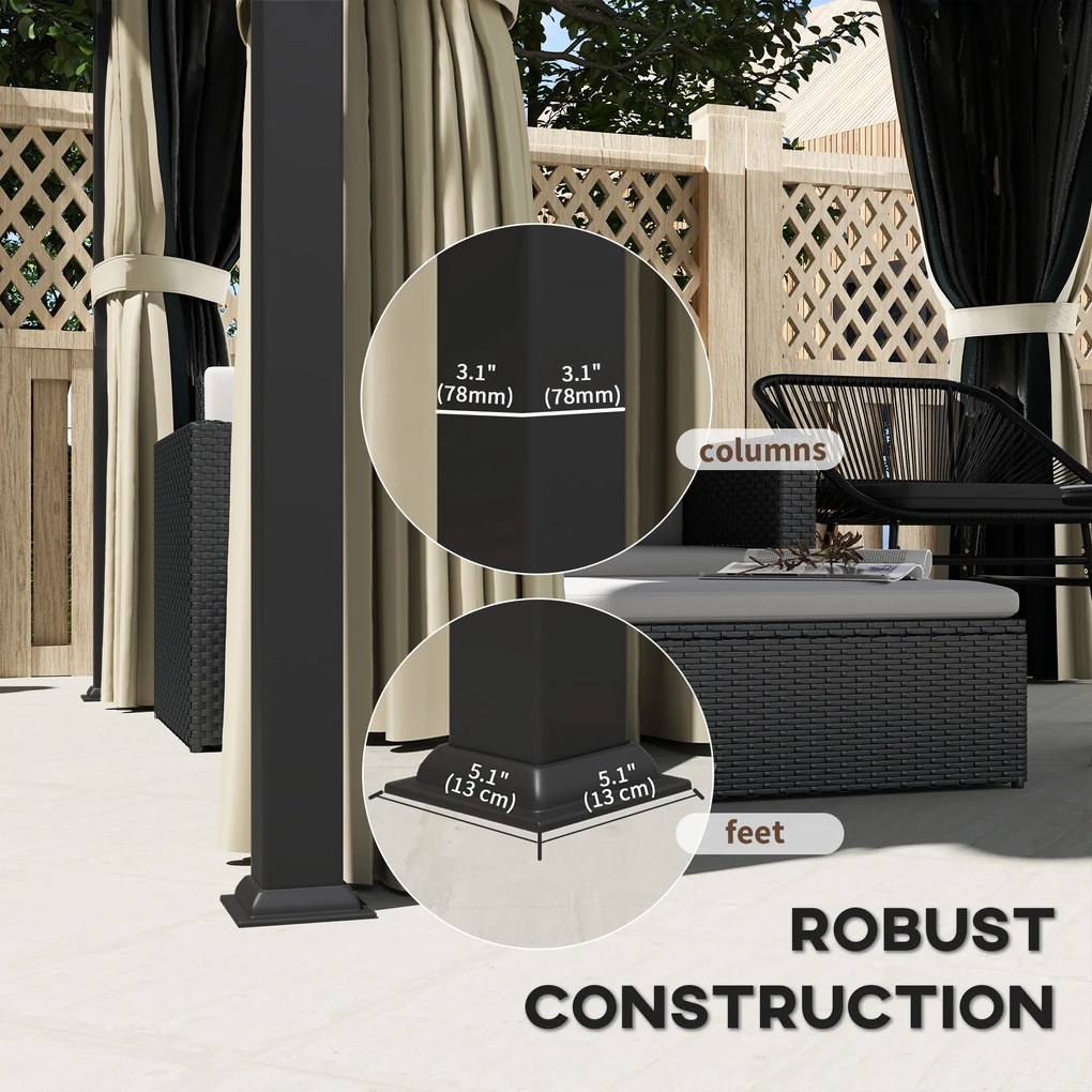 Outsunny 3 x 3 m Pawilon z Twardym Dachem, Ogrodowy Pawilon z Metalowym Dachem, Wodoodporne Namiot Ogrodowe z Siatką i Bocznymi Ścianami, Ciemnoszary