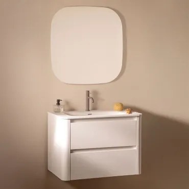Zestaw Wiszących Mebli Łazienkowych Zintegrowany Z Umywalką Egerton Biała & Kwadratowa Lampa Led I Przeciwmgielna 75x75 - Sklum