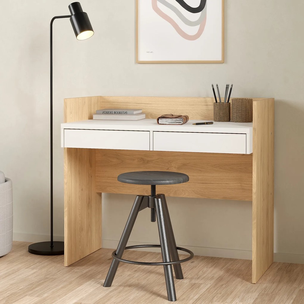 Biurko z podwyższonymi bokami Function Plus 102 cm jackson hickory/biały mat