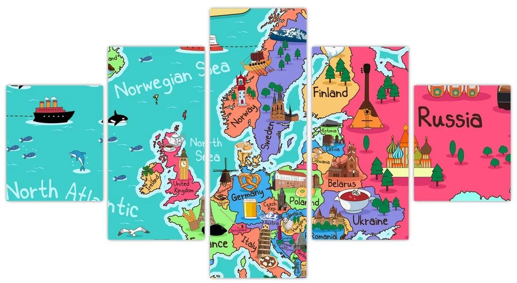 Obraz - Dziecięca mapa Europy (125x70 cm)