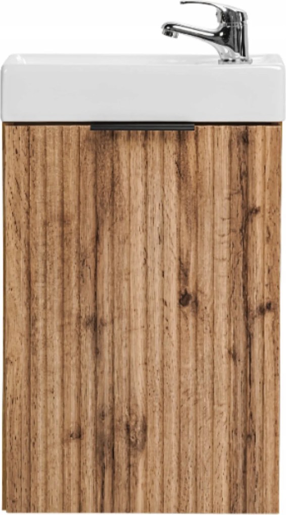 Szafka wisząca w kolorze naturalnego drewna ryflowane fronty z białą umywalką 40 x 22 cm ASTROS Light Oak