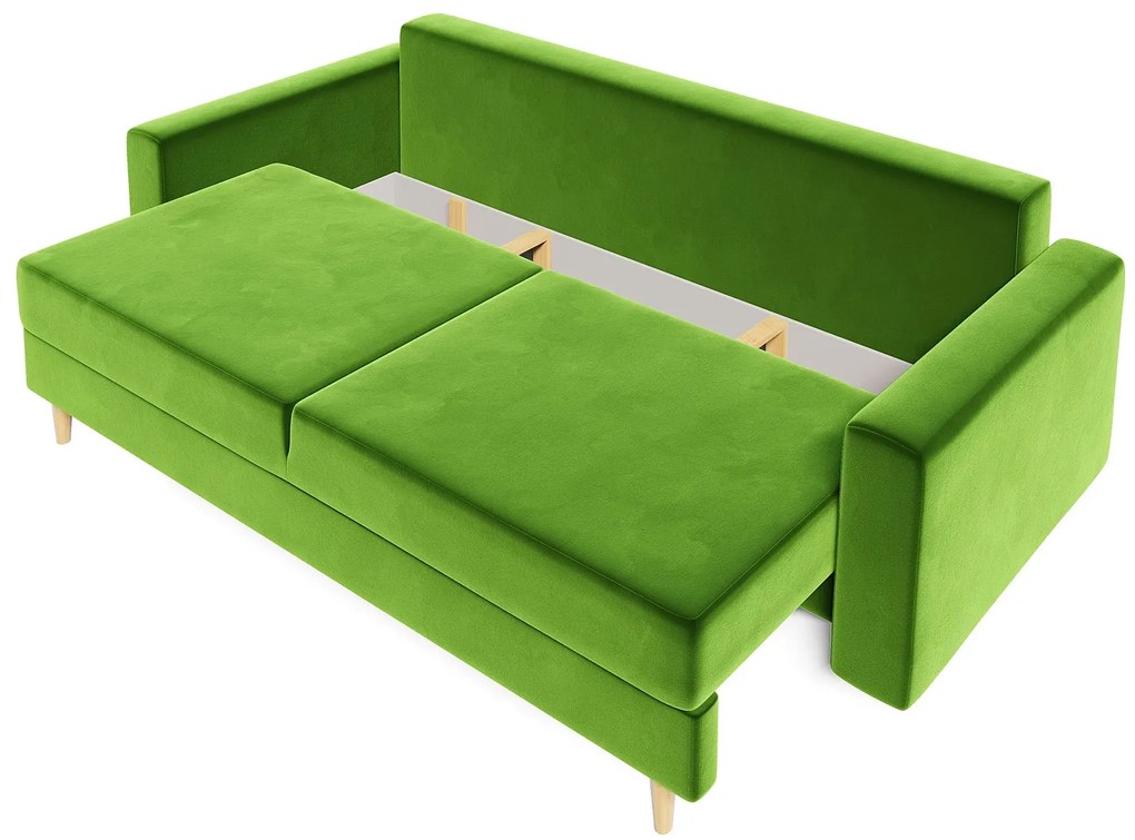 Zielona sofa welurowa z pojemnikiem i funkcją spania F6-F03